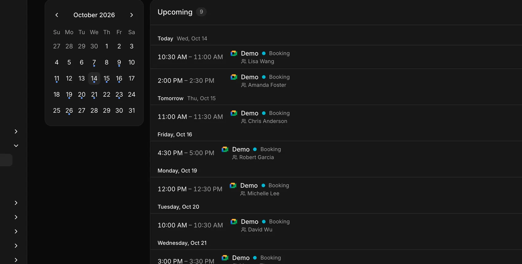 The schedule with the day's bookings.